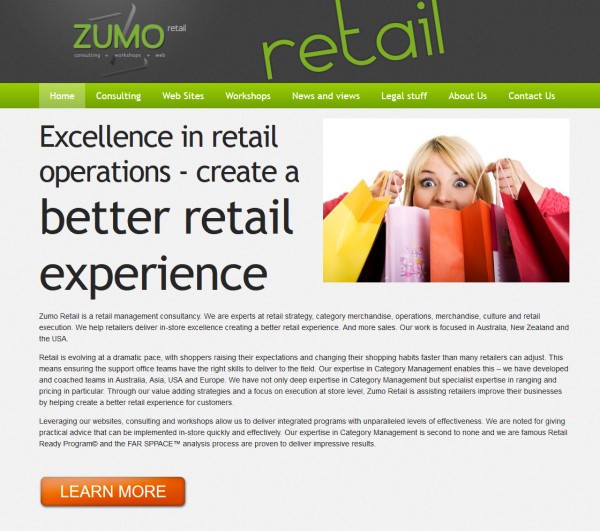 zumo retail website front page